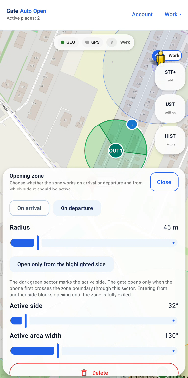 Screenshot: Green opening zone — Departure