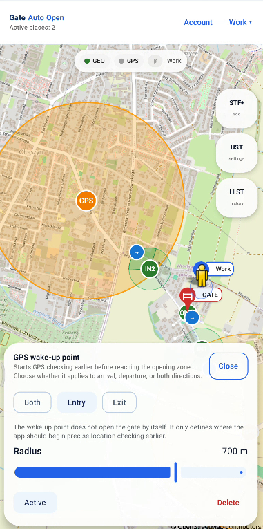 Screenshot: GPS wake-up zone